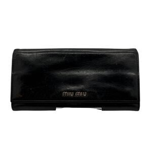 Miu Miu Black Leather Snap Flap Long Continental Wallet